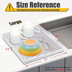 TIKNIK Silicone Dish Drying Mat, Stone Drying Mat for Kitchen Counter with Built-In Drain, Non-Slip Drain Pad with Built-in Drain, Heat Resistant Stone Drying Mat, Hangable, White-1pcs, 16" x 12"