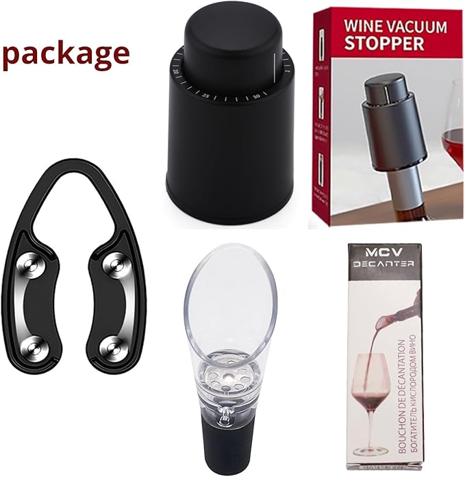 1 Vacuum Wine Stopper 1 Wine Aerator Pourer Aerating Spout with 1 Wine Foil Cutter Tool, Wine Bottle Stoppers set Reusable Wine Preserver Keep Fresh, Perfect Wine Accessory Gift for Wine Lovers