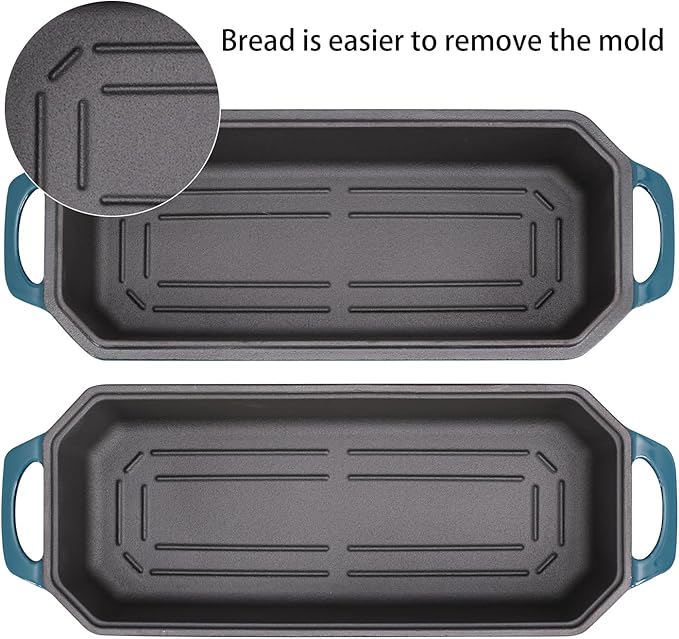 Flavehc Bread Pan Cast Iron Loaf Pan with Lid Bread Loaf Pan 13x5 Inch Enameled Cast Iron Sourdough Bread Pan,DarkCyan