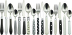 The Original Brink House Eclectic Black & White Mix & Match Stainless Steel Cutlery Set / 16 pieces with Metal Stand/Lifestyle utensils set for home, first apartment, dorm, dinner parties