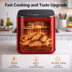 Simple Deluxe 8-in-1 Air Fryer 3 Qt, Digital Preset Airfryer with Overheat Protection and Auto Shut-Off, Nonstick and Dishwasher-Safe Basket for Fries, Bake, Roast, 60-Min Timer, Max 400°F, 800W, Red