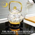 Cabilock Vintage Enamel Tea Kettle, Floral Enamel on Steel Teapot 2L Stovetop Ceramic Teakettle Retro Classic Water Boiler with Cool Handle for Home Kitchen Decor