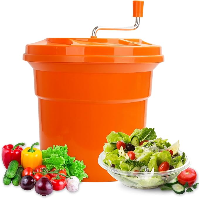 YBSVO 5-Gallon Commercial Salad Spinner – Heavy Duty Large Lettuce Dryer & Vegetable Washer – Manual Food Prep Spinner for Restaurants & Catering (BPA-Free, Holds 5-6 Heads)