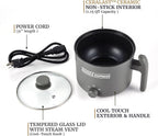 Elite Gourmet NOODLE EXPRESS Electric Hot Pot, Prepare Noodles, Soups, Stews, Cool-touch Handle, Ceralast™ PFAS-Free Ceramic Non-stick, Tempered Glass Lid, 2 Heat Settings-High/Low, Grey