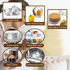 E-far Deep Cake Pan Set of 3 (6 inch/8 inch/9½ inch), Stainless Steel Round Layer Cake Baking Pans, Metal Tier Cake Tins for Wedding Birthday, Leak Proof & Straight Side, Non-toxic & Dishwasher Safe