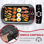 Techwood Indoor Grill Smokeless Grill, 1500W Indoor Korean BBQ Electric Tabletop Grill with Tempered Glass Lid, Removable Grill and Griddle Plates with Drip Tray, Gray
