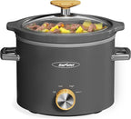 SUNVIVIPRO Small Slow Cooker with Removable Ceramic Pot, Food Warmer with 3 Heating Settings & Dishwasher Safe Glass Lid, Grey