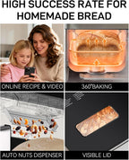 MERIOR 25-IN-1 Bread Maker with Visible Lid | 2lb Automatic Machine, Auto Nut Dispenser, 13-Hour Delay Timer, One-Touch Control & Recipes – Easy Operation, High Success for Homemade Bread