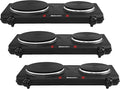 Elite Gourmet EDB-302BF Countertop Double Cast Iron Burner, 1500 Watts Electric Hot Plate, Temperature Controls, Power Indicator Lights, Easy to Clean, Black (Pack of 3)