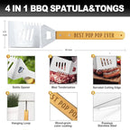 Poppop Gifts from Grandkids, Pop Pop Christmas Grilling Gift Heavy Duty Wooden BBQ Grilling Accessories Kit, Thick Stainless Steel Grill Utensils with Non-Slip Handle Tools in Portable Bag