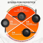 FGJ Wok, 13 Inch Carbon Steel Wok Pan Set 6PCS & Stir-fry Pans Nonstick, Pre-Seasoned 5.8QT Flat Bottom Chinese Woks Paella Pan Set, Carbon Steel Cookware, Compatible with All Cooktops