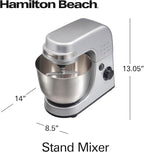 Hamilton Beach Electric Stand Mixer, 4 Quarts, Dough Hook, Flat Beater Attachments, Splash Guard 7 Speeds with Whisk, Silver