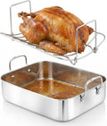 NutriChef Premium Stainless Steel Roasting Pan with Rack – Heavy‑Duty 14″ Turkey Roasting Pan for Turkey, Chicken & Meats (Wide Handles, Dishwasher Safe)