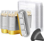 Findful Mini Loaf Baking Pans with Lids And Spoons (100 Pack, 6.8oz) Rectangle Aluminum Foil Baking Pans Tins Containers - Cupcake Containers Wrappers Cheesecake Creme Brulee Ramekins