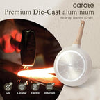 CAROTE 8 Inch Non Stick Frying Pan with Lid,White Granite Nonstick Skillet Omelet Pans, Egg Pan Granite Cookware, PFOS & PFOA Free