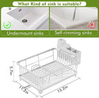 Kmiectse Dish Drying Rack - Space-Saving Small Dish Rack for Kitchen Counter, Rust-Resistant Kitchen Drying Rack, Compact Dish Drainer Organizer with Utensil Holder for Home Kitchen, White