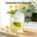 2 Pcs Handmade Daisy Icon Juice Glass Cup, Durable Heat-Resistant Glass, 14 oz Double Old Fashioned Drinking Glass Cup for Holiday Party Supplies Spring Gifts