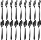 Unokit 24-Piece Forks and Spoons Silverware Set - Forks and Spoons Food Grade Stainless Steel Silverware for Home, Kitchen and Restaurant, 12-Fork and 12-Spoon, Mirror Polished&Dishwasher Safe, Black