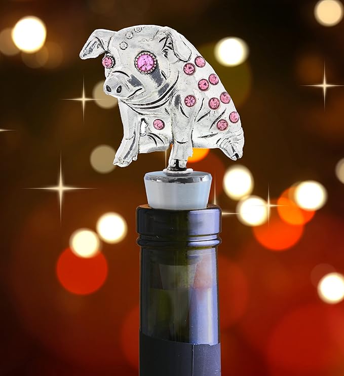 Cheers Pig Metal Wine Stopper - Elegant Vacuum Seal Reusable Animal Farm Life Wine Bottle Stopper, Airtight Leak Proof Bottle Topper Cork Plug, Cute Home Decor & Bar Tool Accessory Unique Gift