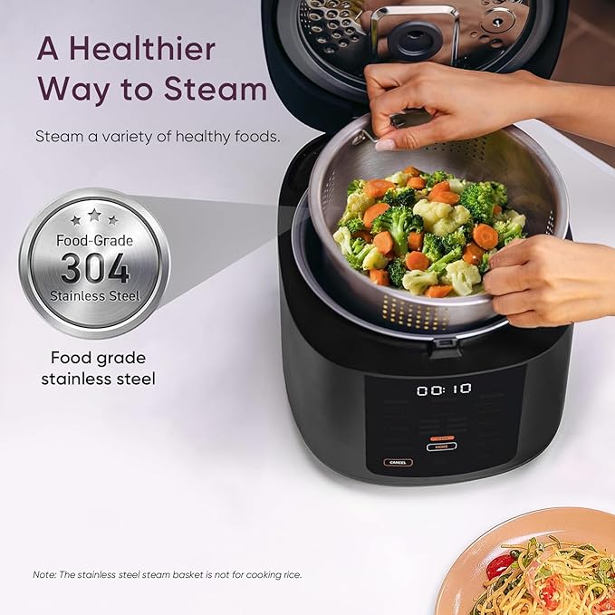 COSORI Rice Cooker 10 Cup, 24h Keep Warm, Non-stick Ceramic Inner Pot, 18 Functions Fuzzy Logic Rice Maker with Stainless Steel Steamer Basket, Sauté, Slow Cooker, Black