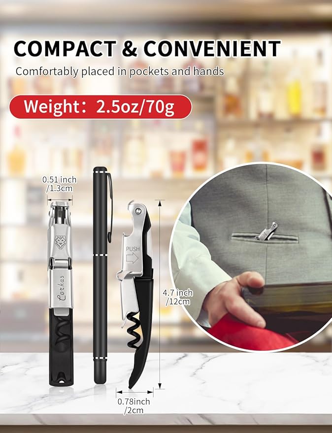 CORKAS Wine Key - 2Pack Handcrafted Professional Waiters Corkscrew, Compact Heavy Duty Wine Opener with Double Hinged, Foil Cutter and Bottle Opener, Birthday Gifts for Severs, Sommelier, Bartenders