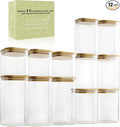 LIBWYS 12-Pack Glass Pantry Storage Containers with Bamboo Lids (0.76Qt/1.22Qt/1.67Qt) - Stackable Square Food Jars for Pantry Organization, Coffee, Flour, Snacks, Tea | Kitchen Canisters Set