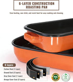 Roasting Pan for Oven with Rack 6-Piece Rectangular Lasagna Baking Dish Set 14&17 Inch, High Temperature Resistance Oven Dishwasher Safe Non-Stick Turkey Ham Roaster Gift for Mom Enamel Bakeware