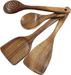 4 Pcs Natural Teak Wood Spatulas, Nonstick Wooden Spoons Premium Cooking Utensils, Heat Resistant Kitchen Utensil Set for Nonstick Cookware/Cooking Gifts