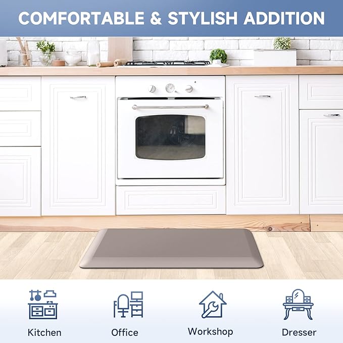4/5 Inch Thick Kitchen Mats for Floor, StepRite Kitchen Rug for Standing Desk, Non-Slip, Thicker, Stain & Water Resistant, Comfort Anti Fatigue Floor Mat for Home, Kitchen, Office - Khaki,54 * 22''