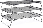 Cooling Rack for Baking 3 Tiers, 16" x 10" Cookie Cooling Wire Rack Stackable Collapsible Nonstick, Stainless Steel Baking Cooking Cooling Racks with Optimum Air Flow, Black