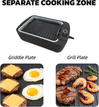 Indoor Smokeless Grill & Griddle, 1100W Electric Gill for BBQ, Smoke Extraction Device, 6-Speed Temperature Control, Non-Stick ‎Grill Plate with Oil Drain Holes, Dishwasher Safe, 5-Serving