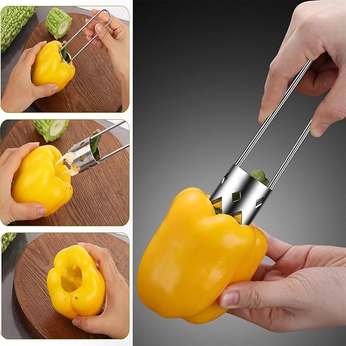 Red Bell Pepper Corer & Apple Corer Tool, 304 Stainless Steel Bell Pepper Seed Remover, Vegetable & Fruit Corer for Stuffed Peppers, Pear, Pineapple, Easy Clean Dishwasher Safe Kitchen Prep Tool