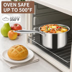 EWFEN 3 Ply Stainless Steel Saucepan with Lid, 3 Quart Multipurpose Cooking Pot, Stay-Cool Handle, Induction Oven Dishwasher Safe, 3 QT