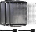 ShineMe Baking Sheet Pan with Cooling Rack 3 Pack, Nonstick Sheet Pan with Wire Rack and Silicone Pastry Brush, Carbon Steel Baking Pans for Cookie, Bacon and Vegetables 17x12x0.5in