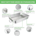 Stainless Steel Turkey Roasting Pan,Heavy Duty Nonstick Surface Roaster Pan Christmas Rectangular Lasagna Cake Baking Pans with Rack,Meat Claws, Turkey Fork,Silicone Brush,Tender Meat Needle