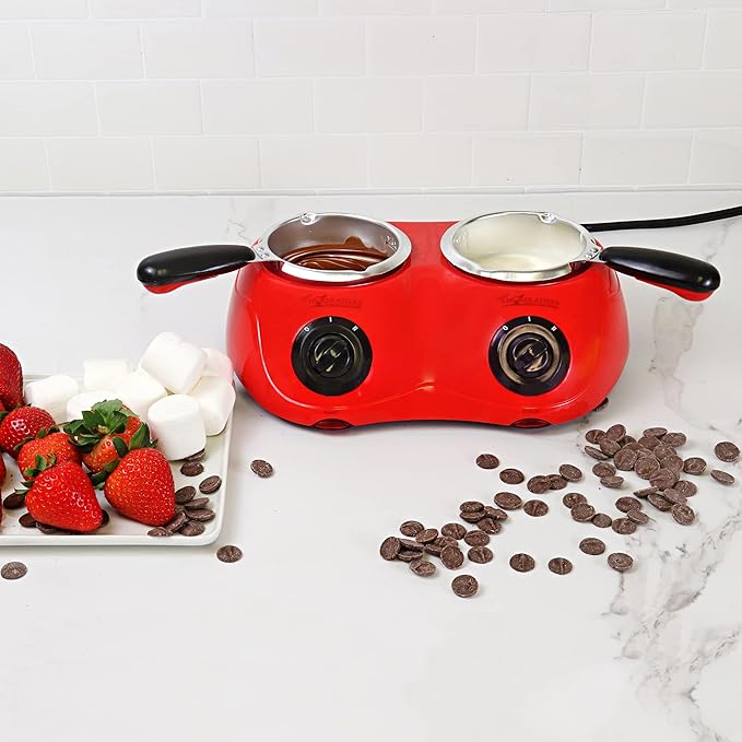 Total Chef Chocolate Melter Pot with 100+ Piece Accessory Kit 17.6 oz (500 g) Capacity Perfect for Fondue Set Dual Melting Pots Candy Making and Desserts Ideal for Celebrations Date Nights Red