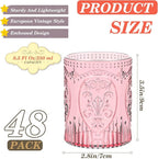 Qinyoung 48 Plastic Vintage Drinking Glasses 8.5oz Stemless Retro Embossed Wine Glasses Shatterproof Reusable Cups for Baby Shower Wedding Reception Grand Event Party (Pink)