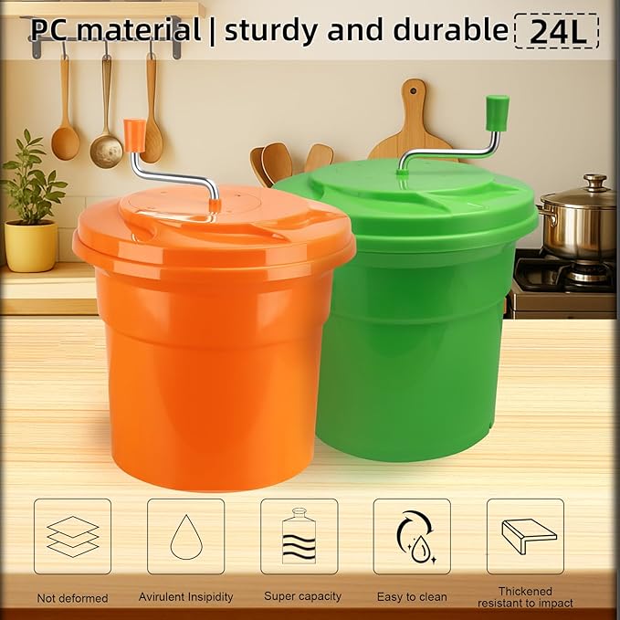 5 Gallon Salad Spinner,Large Capacity Vegetable Friuts Salad Dryer,Commercial Manual Salad Mixer for Restaurants Kitchen & Catering,Green & Orange. (Green, 5 Gallon)