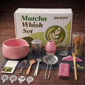 Matcha Whisk Set, 15PCS Ceramic Matcha Bowl Kit, Includes Bamboo Whisk & Holder, Glass Measuring Cup, Caddy, Sifter, Scoop, Tea Towel, Tea Mat, Making Sets for Lovers, Pink