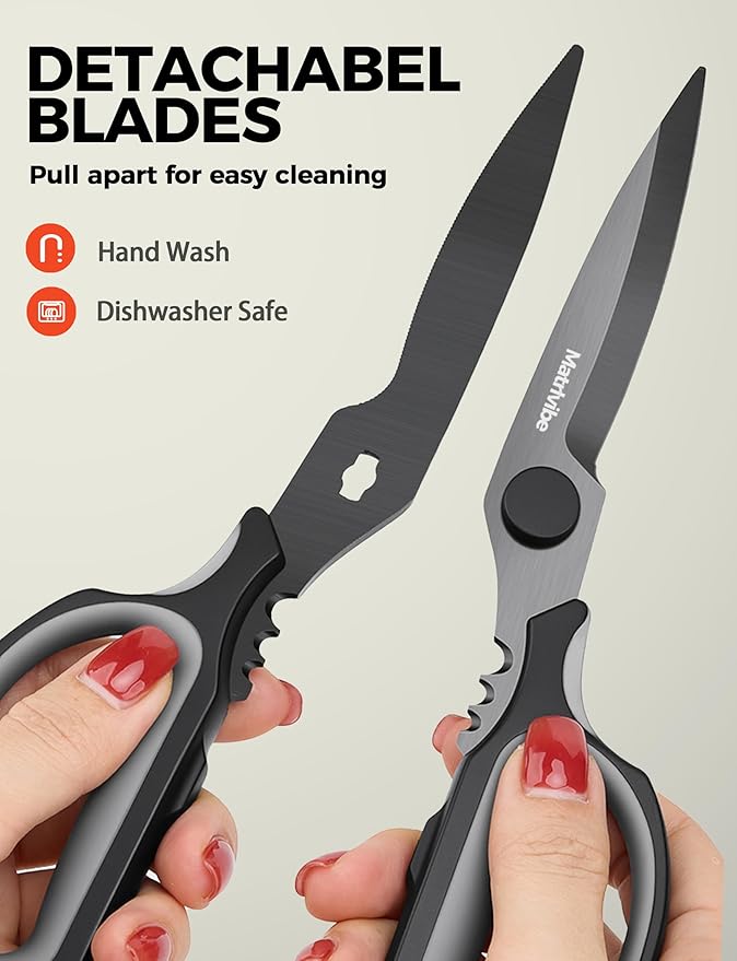 Heavy Duty Kitchen Shears, All Purpose Herb and Kitchen Scissors for food,Japanese 420J2 Stainless Steel,Titanium Coated, Detachable Blades and Soft TPR Handle,Dishwasher Safe