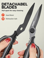 Heavy Duty Kitchen Shears, All Purpose Herb and Kitchen Scissors for food,Japanese 420J2 Stainless Steel,Titanium Coated, Detachable Blades and Soft TPR Handle,Dishwasher Safe