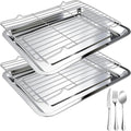 4 PCS Stainless Steel Baking Sheet Set,(2 Sheets + 2 Racks)15.7 X 11.8 Inch Baking Pan with Stainless Steel Fork,Spoon and Knife,Rust Baking Tray Pan for Kitchen Oven,Easy Clean&Durable