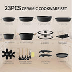 BECIGAR 23pcs Ceramic Pots and Pans Set, Nonstick Detachable Handle Cookware, Induction Kitchen Cooking Set with Removable Handle,include Frying Pans & Saucepans Oven Safe (Black)