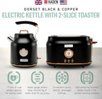 Haden Dorset 1.7 Liter Stainless Steel Electric Kettle with 360-Degree Base Bundled with 2 Slice Wide Slot Stainless Steel Toaster, Black & Copper