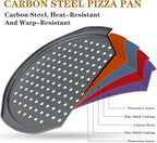 Bestdin 5Pcs Pizza Pan Set - 12 inch Pizza Pan with Holes, Non-stick, Pizza Oven Accessories with 2 Carbon Steel Round Pans, Pizza Cutter and 2 Gloves, Dishwasher Safe