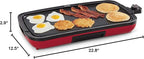 Dash Deluxe Everyday Griddle - Electric Griddle with Removable Plate - Nonstick, Easy-Clean Surface & Anti-Slip Base - Recipe Book Included - Red
