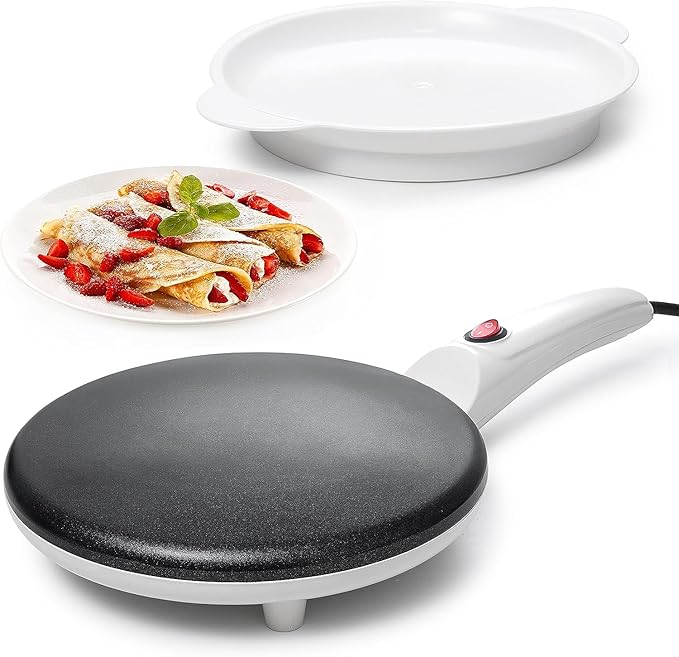 Moss & Stone Electric Crepe Maker 8 Inch, Portable Crepe Maker & Hot Plate Cooktop On/Off Switch, Nonstick Coating, Automatic Temperature Control, Easy To Use For Pancakes, Blintz, Chapati