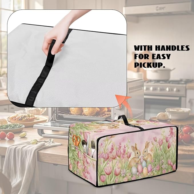 Easter Egg Bunny Tulip Print Toaster Oven Cover for Easter Decor, Dust-proof Case for Air Fryer, Heat-resistant Kitchen Countertop Appliance Protector, (Small-14.5*18.46*9 inches)