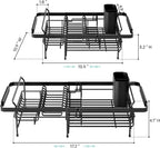 Urackify Dish Drying Rack in Sink - Expandable (14.5''-18''L) Over The Sink Dish Rack with Utensil Holder, Space-Saving Dish Drainer for Kitchen Counter, 1 Piece, Matte Black