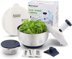 Rorence 3 in 1 Stainless Steel Pump Salad Spinner Food Chopper Set: Large Collapsible Lettuce Spinner, Chopper for Vegetable Slicer and Dicer, 5 QT Mixing Bowl with 5 Graters